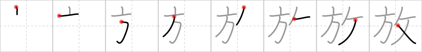 放 stroke order